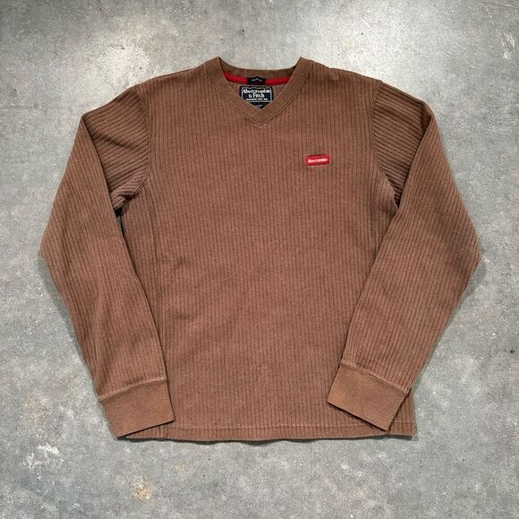 Abercrombie & Fitch Brown Long Sleeve V-Neck Pullover Size Medium Muscle Fit - Picture 2 of 7